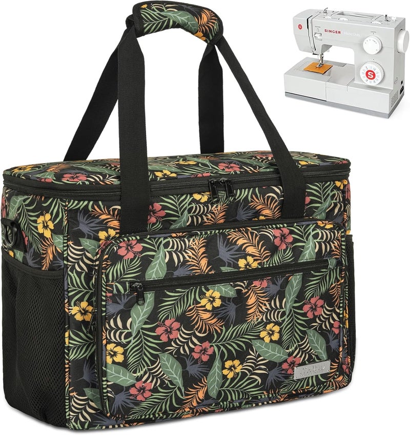 ITHWIU Sewing Machine Carrying Case with Multiple Storage Pockets for Accessories, Universal Tote Storage Bag Compatible with Most Standard Singer, Brother, Janome, Floral - Image 1